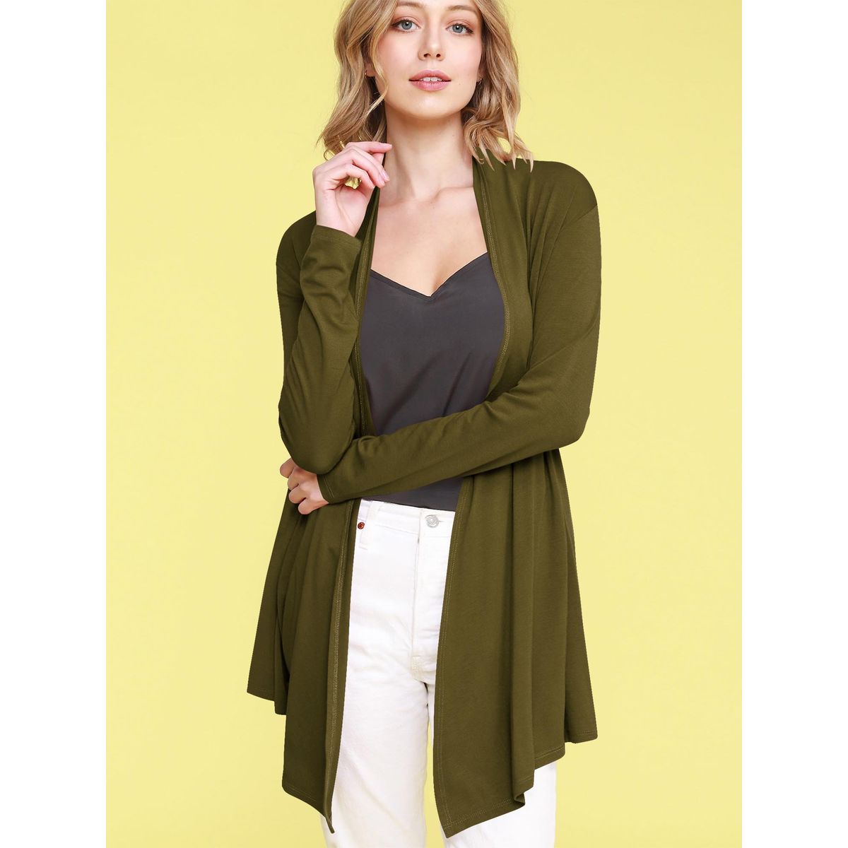 Women's Open Front Knit Cardigan Sweater - OLIVE - 3X