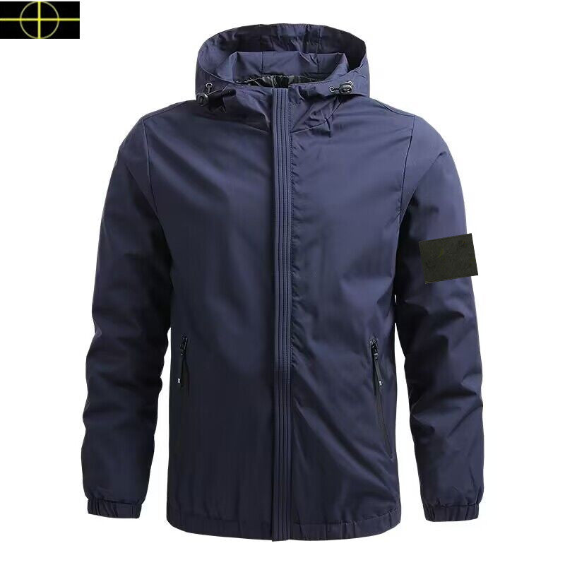 stone jumper cargo jacket Large man Coat Spring Autumn hoody Men&#039;s Stand Collar Hooded Solid Color Men&#039;s Casual Windproof Outdoor Coat New