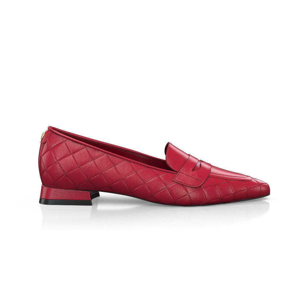 Chaussures plates pointues Femme Faites main en Italie en Cuir Rouge - Sur Mesure, Petit, Perles, Enfiler - GIROTTI