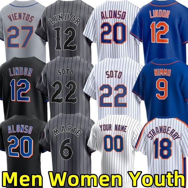 Juan Soto New Yorks Mets Baseball Jerseys Mark Vientos Francisco Lindor Pete Alonso Francisco Alvarez Jeff McNeil Starling Marte Kodai Senga