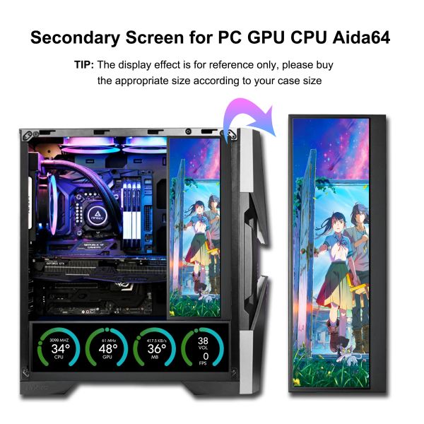 Wisecoco 14&quot; 4K 3840 x 1100 Touch Secondary Screen Monitor Bar Dual Display HDMI for PC Laptop Phone Aida64 CPU GPU Monitoring