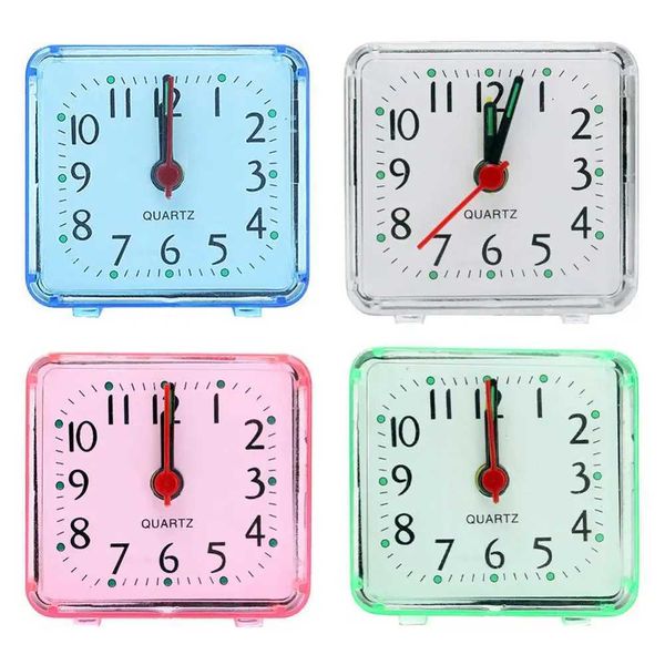 Square Small Bed Alarm Clock Transparent Case Compact Travel Clock Mini Mute Children Student Desk Watch Home Bedroom Clock Y240904
