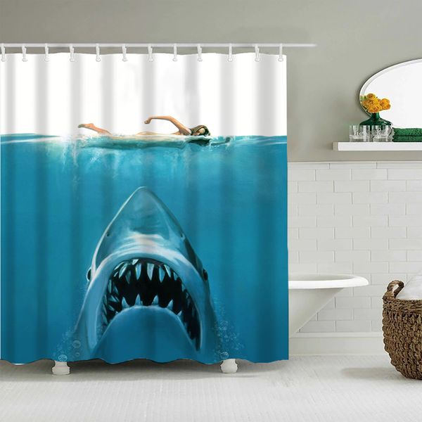 Ocean Themed Shark Whale Curtains Waterproof Bathroom Decorative Shower Curtain Simple and Fashionable