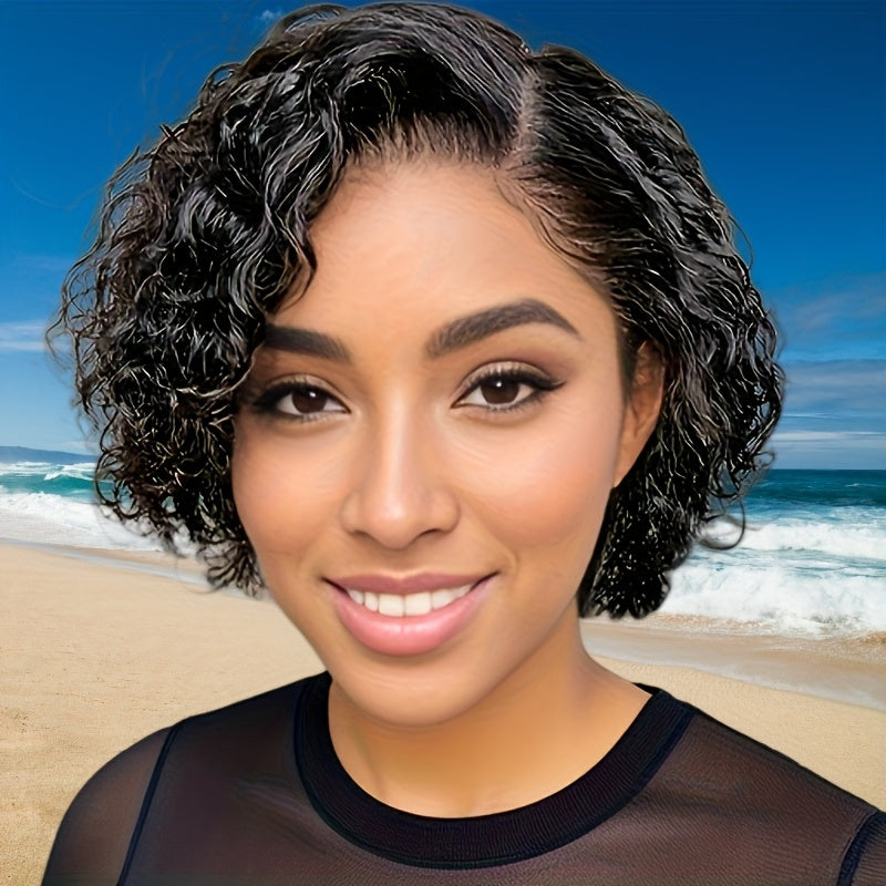 TEMU Short Curly Bob 13x4x1 Lace Front Wig Human Hair Wig With Bangs Short Curly Bob Wig Glueless Lace Wigs For Women Used For Daily Holiday Parties