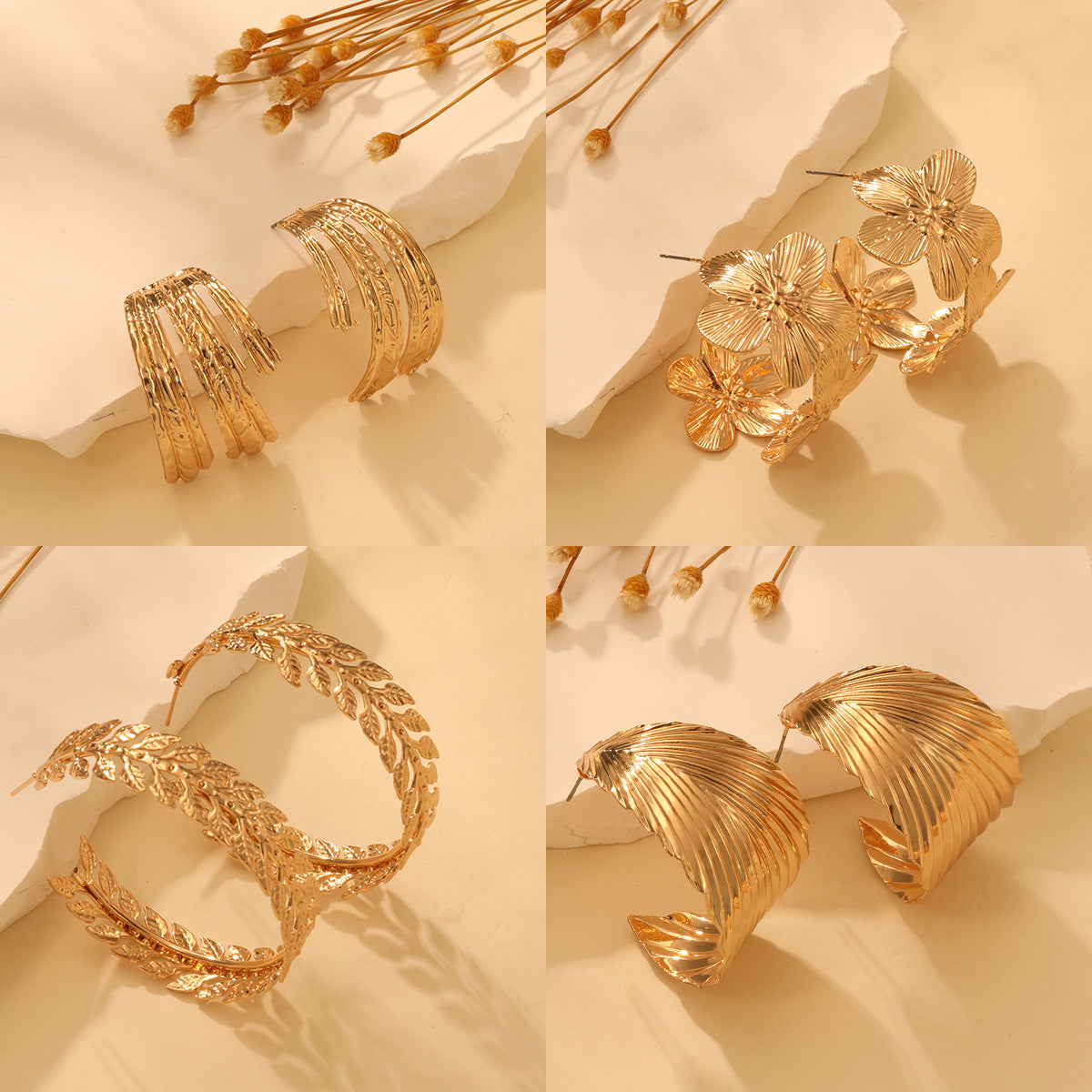 Inspirational Ins Designer Metal Leaf Hoops - High-End Bold Ears Rings for Cross-Border Glamour