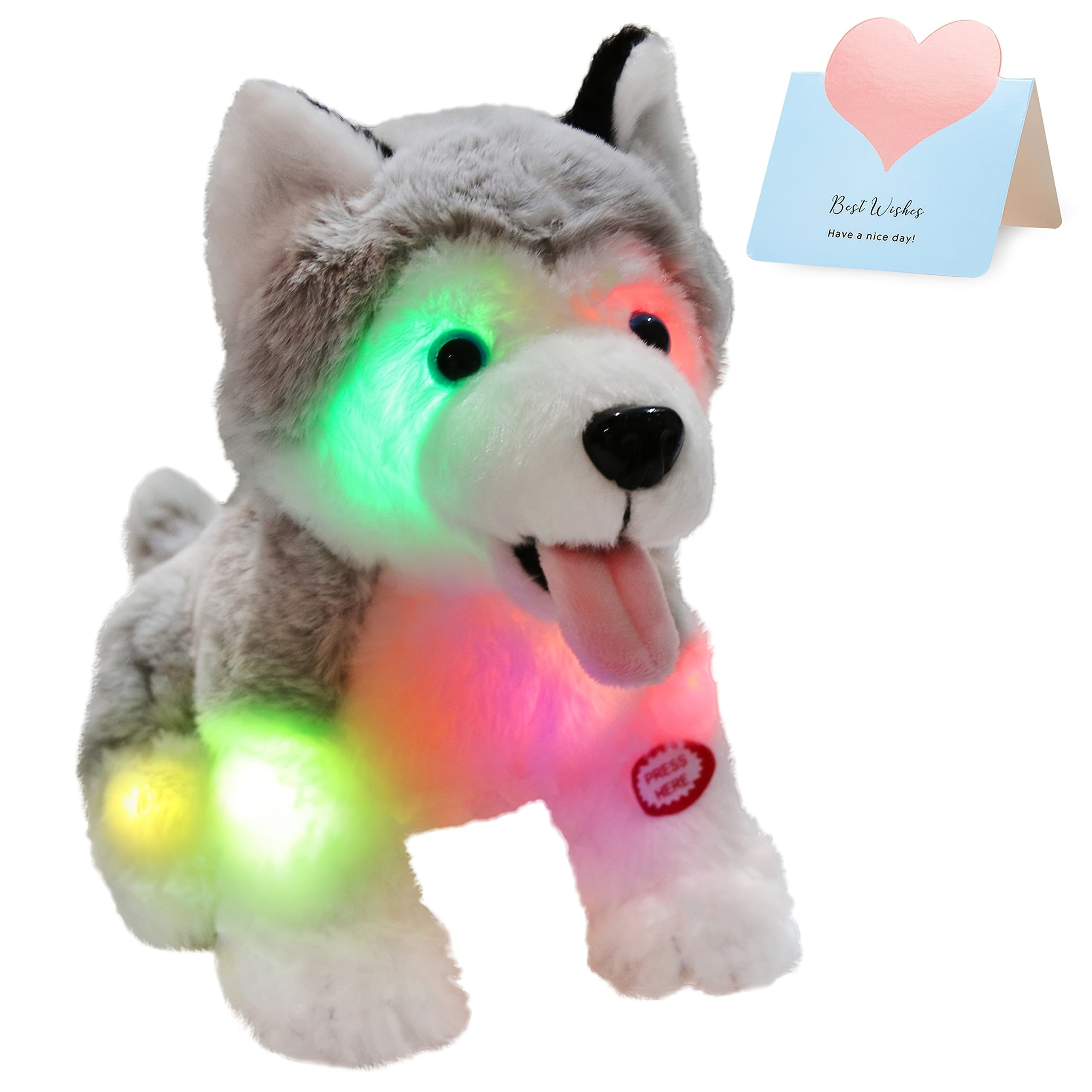 TEMU Luminous Husky Plush Toy (battery Not Included) Cute Soft Plush Animal, Christmas Party Gift Toy For Young , Perfect Playmate Doll, Valentine's