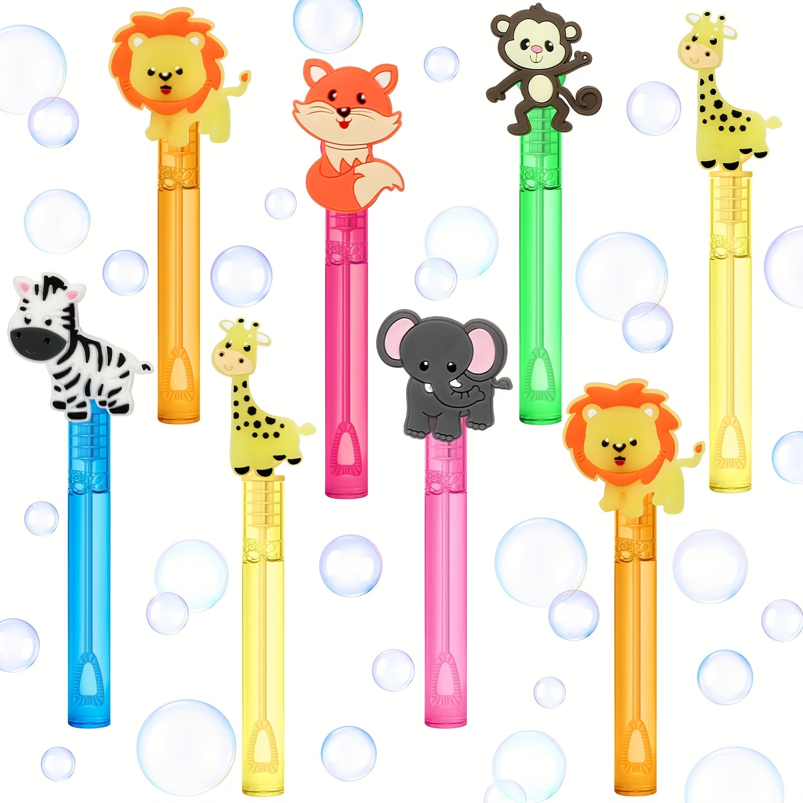 TEMU 24pcs Animal Party Favors Bubble Wands, Lion Fox Zebra Giraffe Wand, Woodland Theme Birthday Party Supplies For Halloween, Christmas Event &