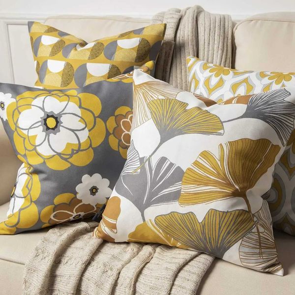 Yellow gray geometric pattern petal linen pillowcase sofa cushion cover home decoration can be customized for you 40x40 45x45XJ250102