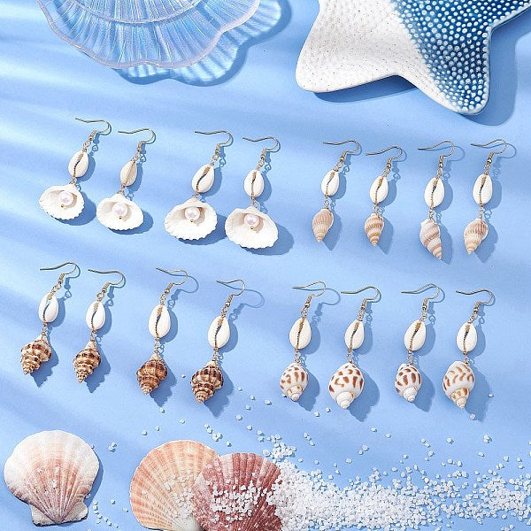4 paire de boucles d'oreilles pendantes en acier inoxydable 304 en forme de coquillage