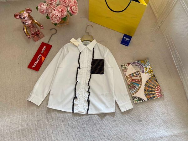 Fashion baby shirt Chest pocket decoration lapel shirt kids designer clothes child cardigan Ruffled lace girls boys Blouses