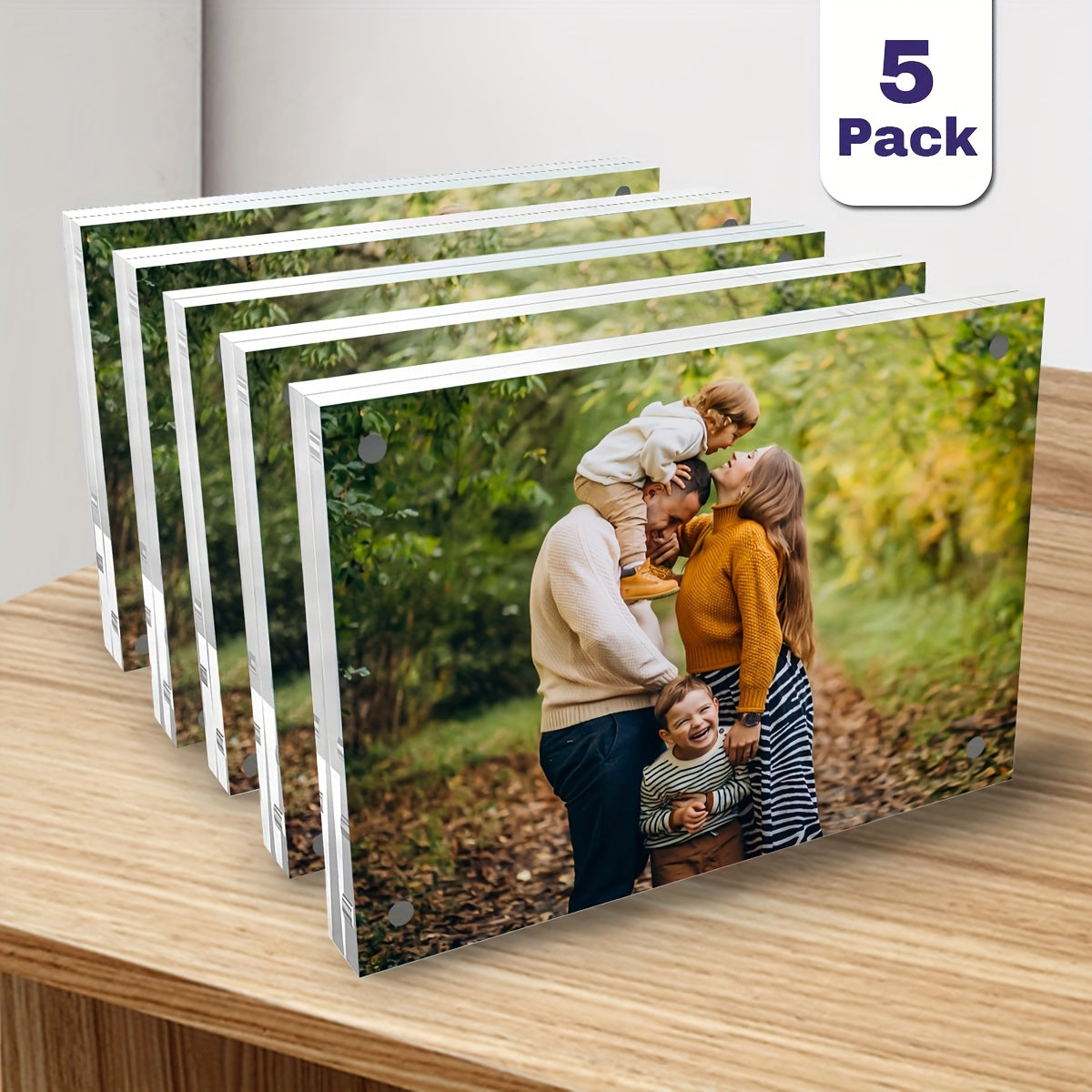 TEMU 5 Acrylic Photo Frames, 5 X 7 Inches, Transparent Double-sided, With Magnetic Self-supporting Desktop Display, Suitable For Displaying Wedding