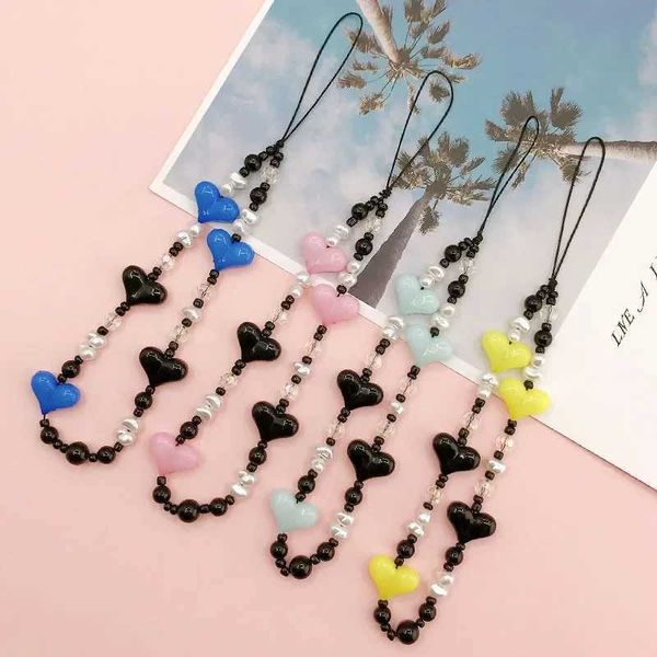 Cell Phone Straps Charms Acrylic Handmade Heart Beaded Phone Chain Lanyard DIY Jewelry for Women Love Charm Cellphone Case Strap Bear Clay A