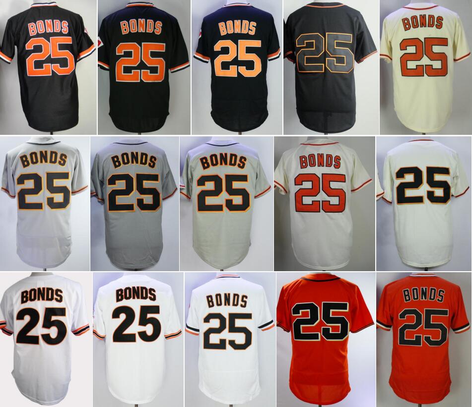 Retror 1989 2004 Vintage Baseball 25 Barry Bonds Jersey Retire Stitched Pullover Flexbase Cool Base Team Black Orange White Grey Beige
