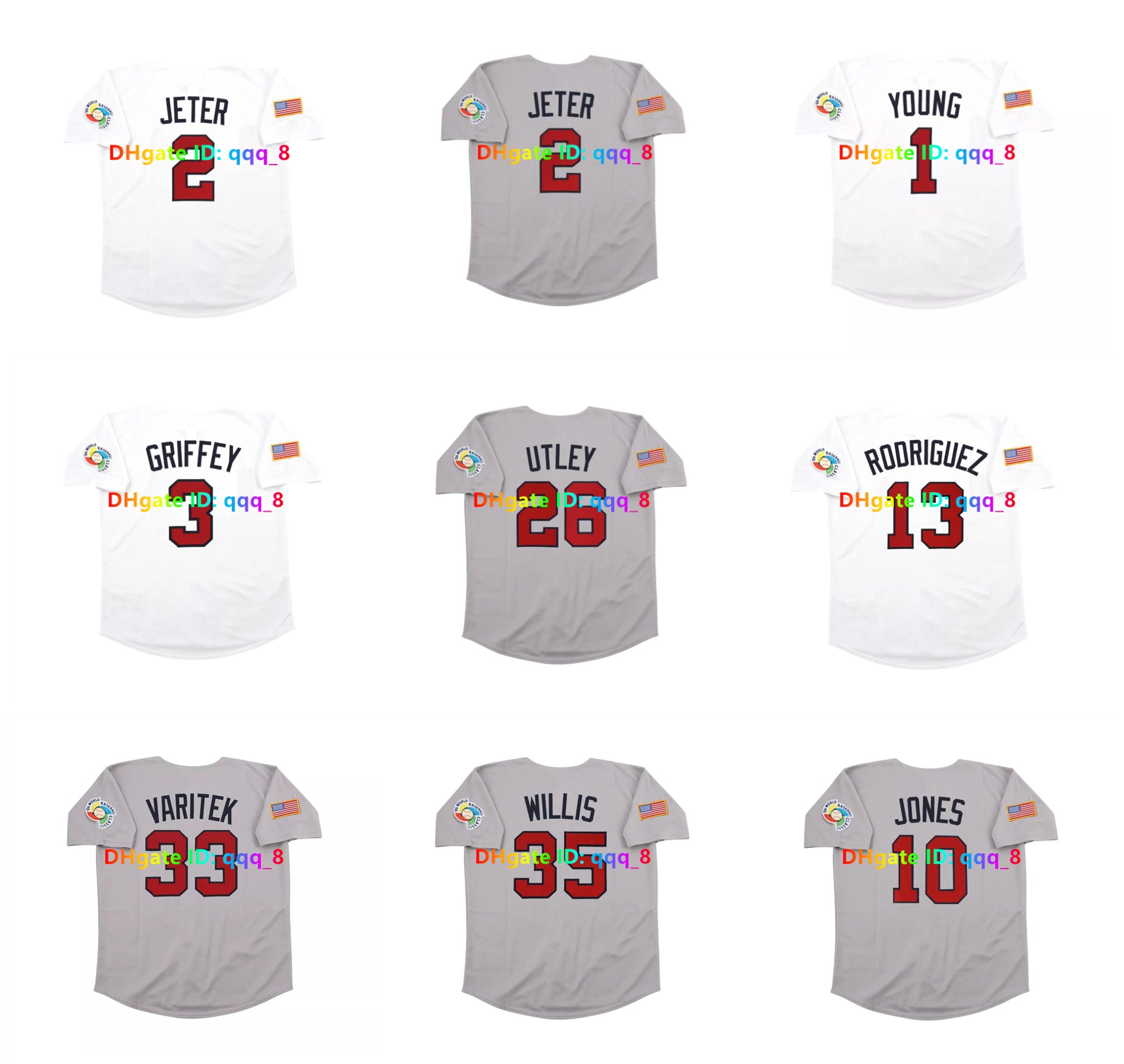 Derek Jeter 2006 Team USA World Baseball Jersey Classic WBC Ken Griffey Jr Chase Utley Rodriguez Jason Varitek Dontrelle Willis Michael Young Chippe