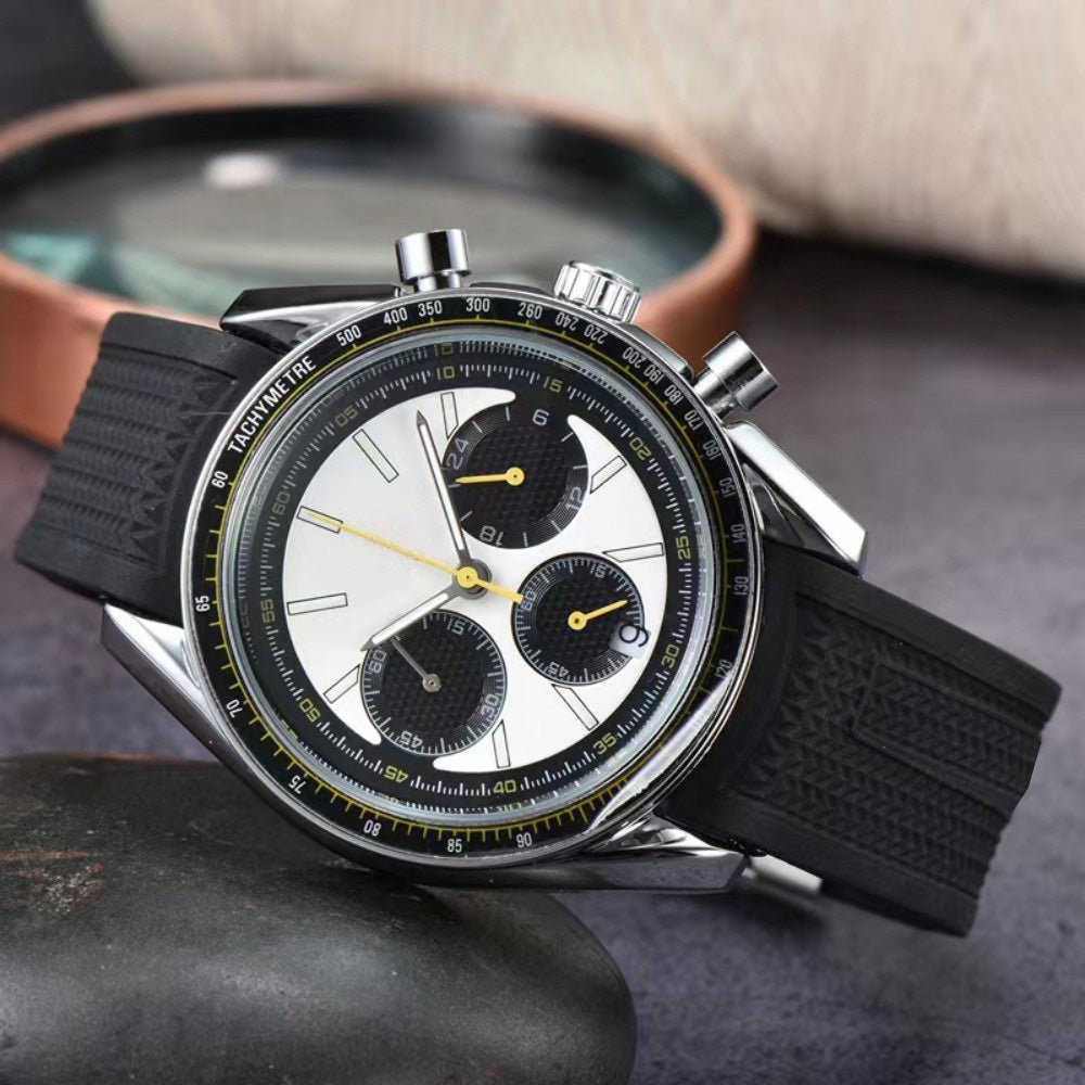 Designer quartz moon watch luxury mens watch six stitches mineral reinforced glass mirrortop brand chronograph clock rubber strap watches high quali