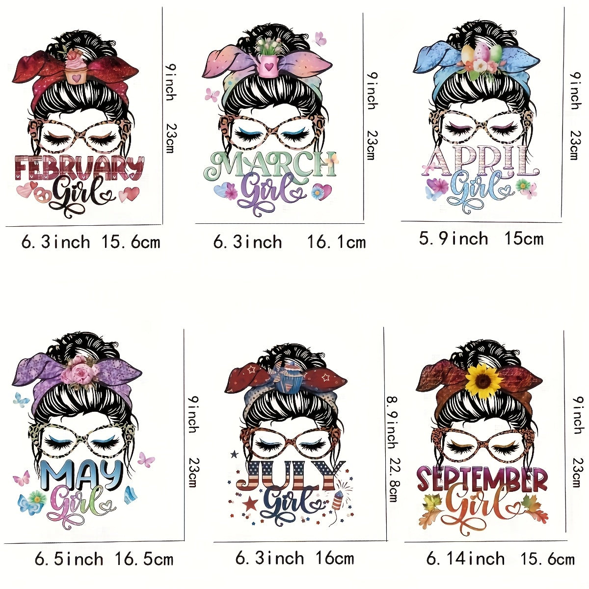 TEMU 6pcs-set Pretty Month Women Washable Iron-on Heat Transfer Sticker Heat Pressed Decals Heat Transfer Patch For T- Jeans Backpack