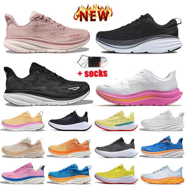 Luxo por atacado Hokasshoes Designer Clifton 9 Bondi 8 Running Running Women Women Pink Branco Preto Free Pessoas Amarelas Tênis Amarelo Cor