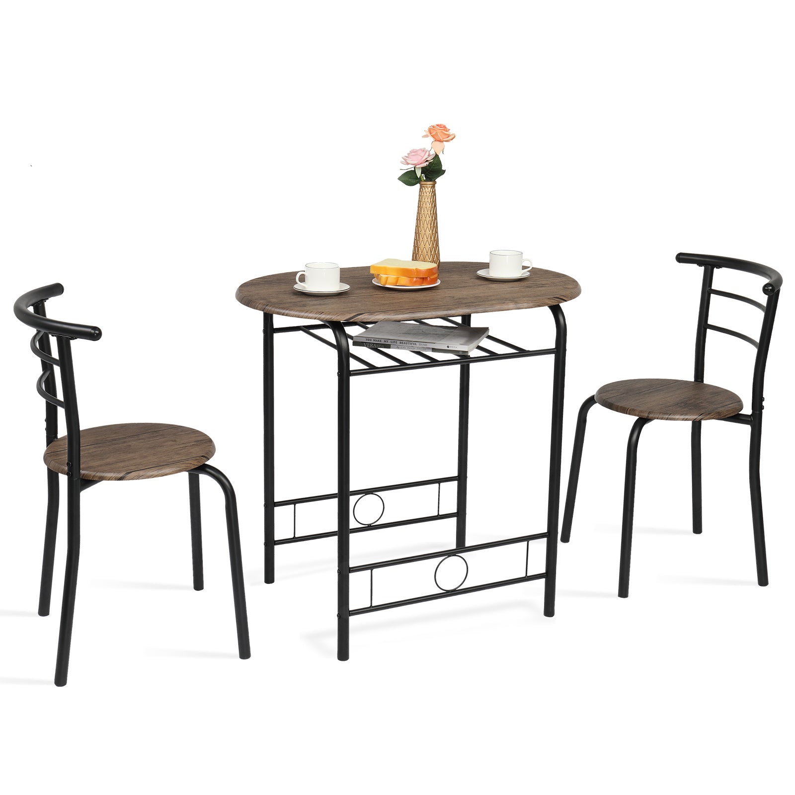 TEMU 3 Piece Bistro Dining Set, Kitchen Compact Table Breakfast Table, Space-saving Design Kitchen Wooden Table And 2 Chairs For Small Space-dining