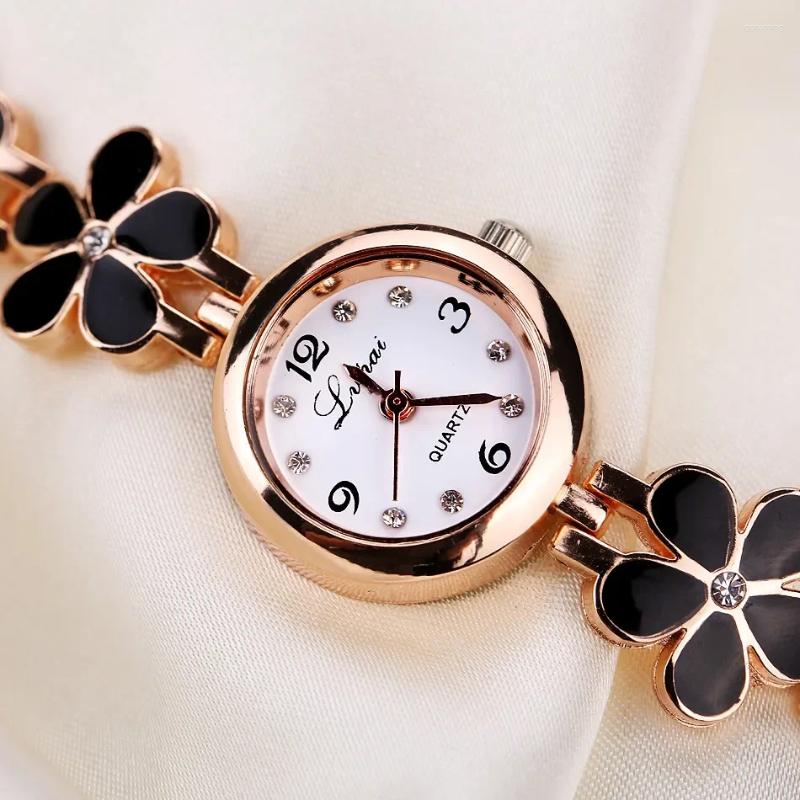 Wristwatches Fashion Small Watches Women 2025 Luxury Rhinestone Flower Bracelet Stainless Steel Watchband Dress Female Clock Relogio