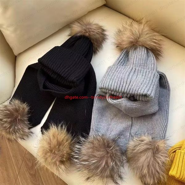 Kids Boys girls knitted hats caps +scarves fashion designer knit kid hat crochet beanies faux fur bowl winter warm wool blends accessories c
