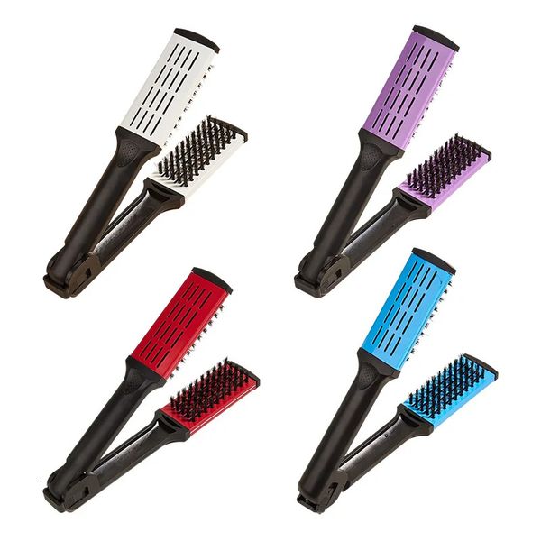 Pro Hairdressing Straightener Nylon Hair Straightening Double Brushes V Shape Comb Clamp Not Hurt Styg Tools DIY Home F628-13