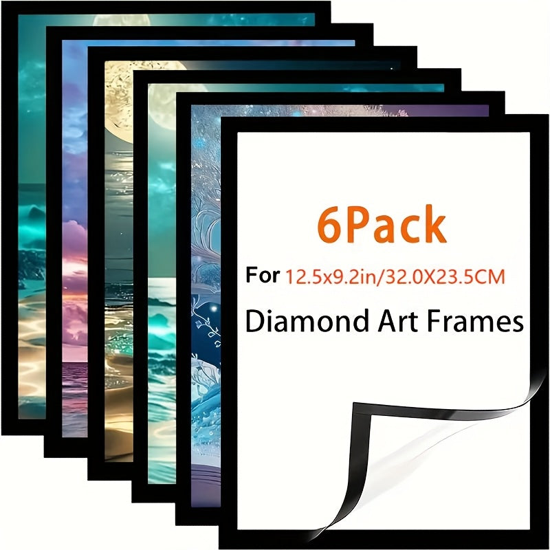 TEMU 6pcs Diamond Magnetic Art A4 Frame, A4 Magnetic Photo Frame, Black Photo Frame, Diamond Picture Frame - Self-adhesive Lightweight Pvc Picture