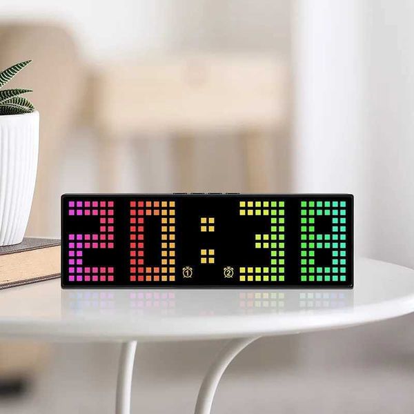 New Arrival USB powered RGB digital wall clock voice control date nap watch clock 2 alarm timing countdown 12-24H electronic LED clock B2502