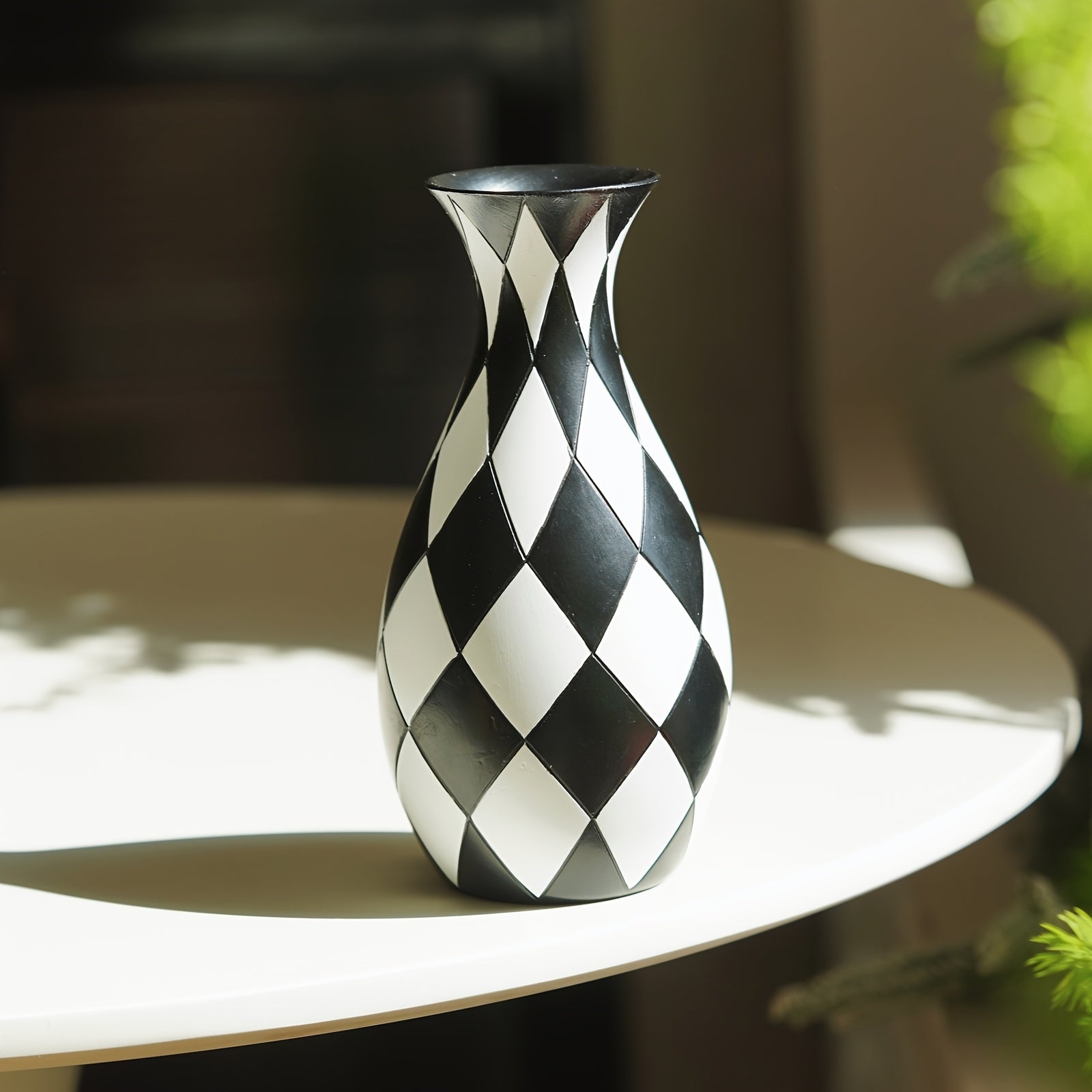 TEMU Black And White Checkered Living Room Flower Arrangement Vase Home Decoration Decoration Modern Boho Style Fake Vase For Wedding Housewarming