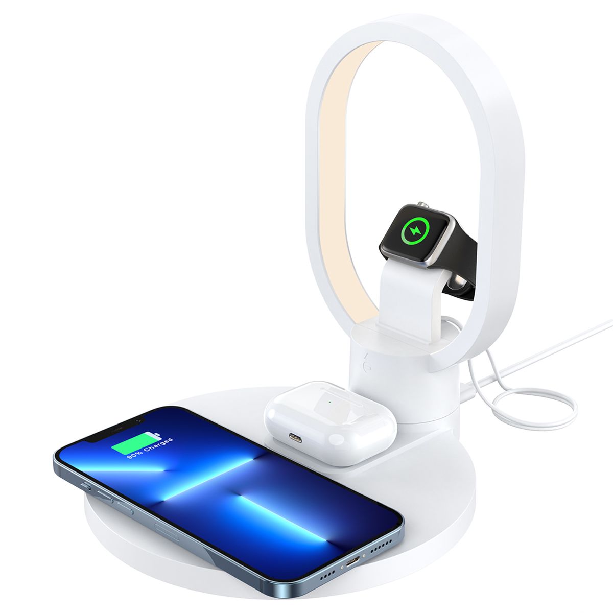4-in-1 Wireless Charger Dock with LED - White
