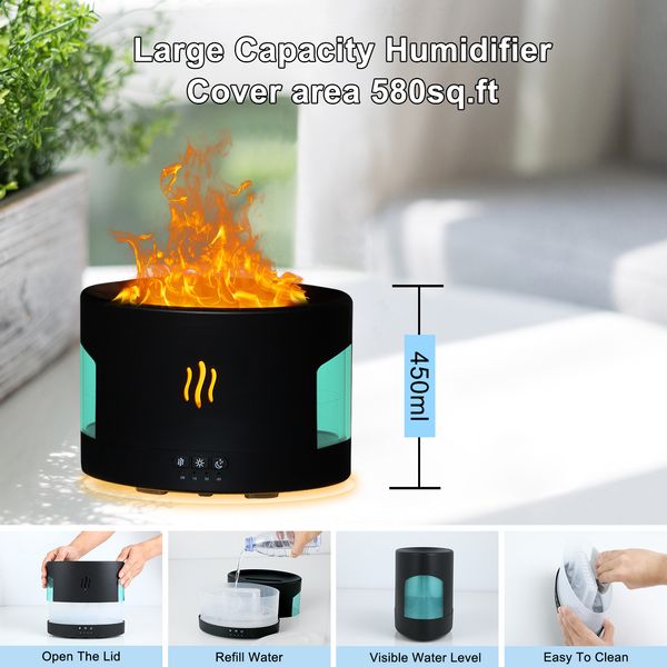 Humidifiers 350ML Flame DiffuserVolcano Diffuserwith Remote Control Bluetooth Speaker White Noise Function Flame humidifier fire Diffuser fo