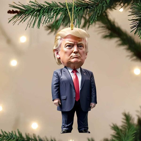 1pc Trump-Inspired Acrylic Christmas Decor Hanging Ornament for Car and Tree Perfect Holiday Gift Funny Cartoon PendantXJ241107