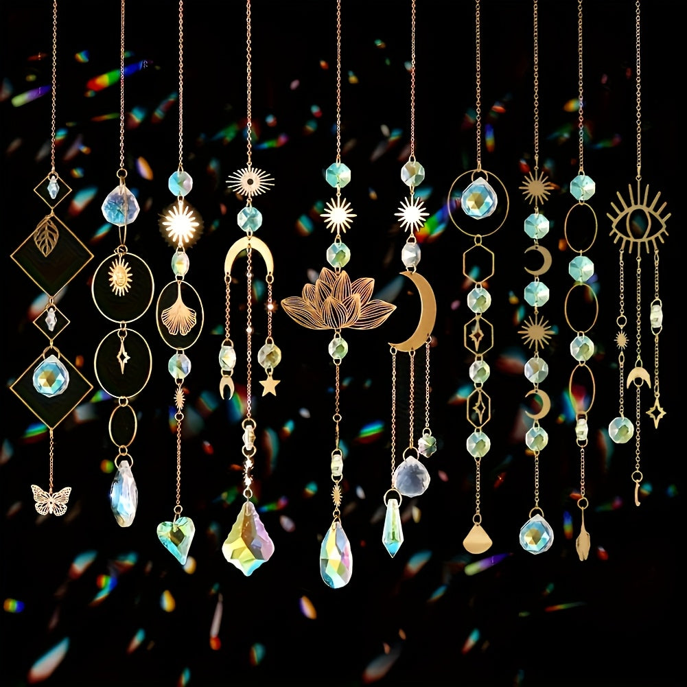 TEMU 10 Colorful With Chain Pendants, Hanging Crystal Prism Rainbow Makers, Suitable For Window Indoor Outdoor Car Rearview Mirror Garden Decoration