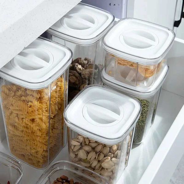 Food grade moisture-proof Sed kitchen transparent square impurity grain storage jar stackable with Snack Dr Y241104