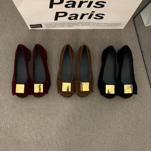 2024 Suede Versatile Chunky Heel Round Toe Women&#039;s Vintage Dress Shoes in Black-Brown-Red dh910320090