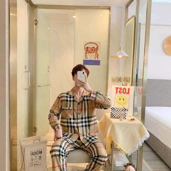 Designer Womens Sleepwear Brand Couple Pajamas Spring and Autumn New Pure Cotton Long Sleeved Outwear Wind Large Size Winter Mens H 233