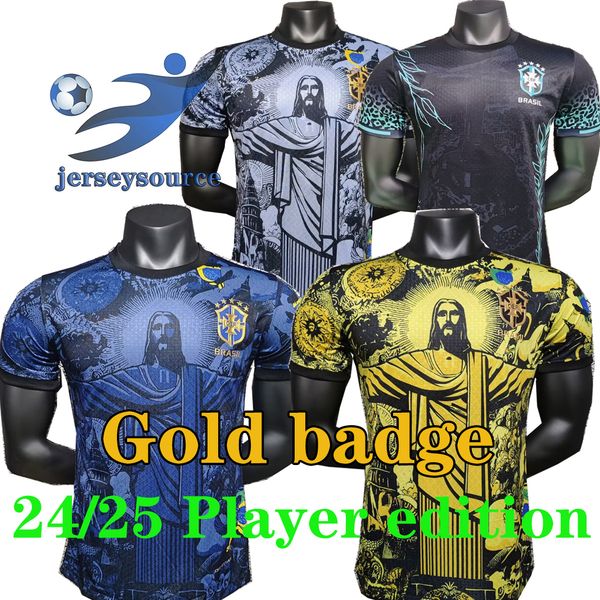 3XL 4XL 24 25 brasil kit Brasil jerseys brazil christ the redeemer Gold badge Jacquard player shirts brazil special edition jersey RAPHINHA