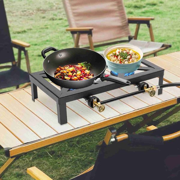 Portable dual burner outdoor gas stove propane cookware with adjustable 0-20Psi adjustment hose used for courtyard camping barbecue brewingX
