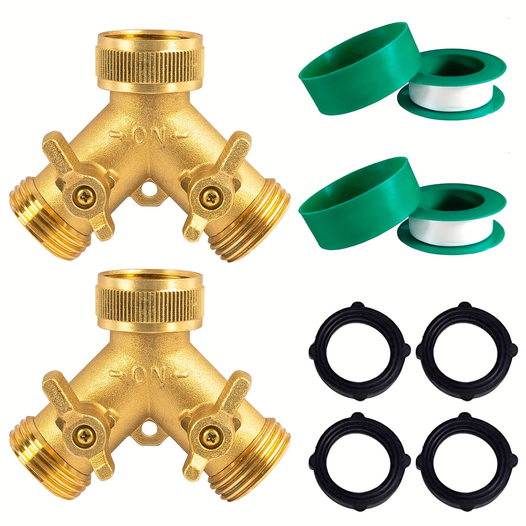 TEMU Brass Garden Hose Splitter (2 Way), Solid Brass Hose Y Splitter 2 Valves With 2 Extra Rubber Washers