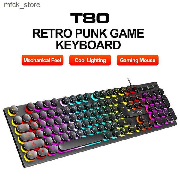Keyboards T80 Single Keyboard Wired Illuminated Colorful Keyboard Computer Office Game Punk Retro Keyboard J241204