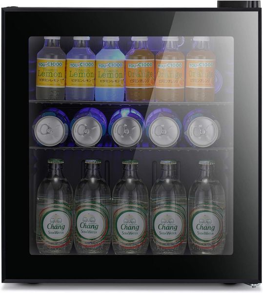 Star Mini Fridge Cooler - 70 Can Beverage Refrigerator Black Glass Door For Beer Soda Or Wine Small Drink Dispenser M