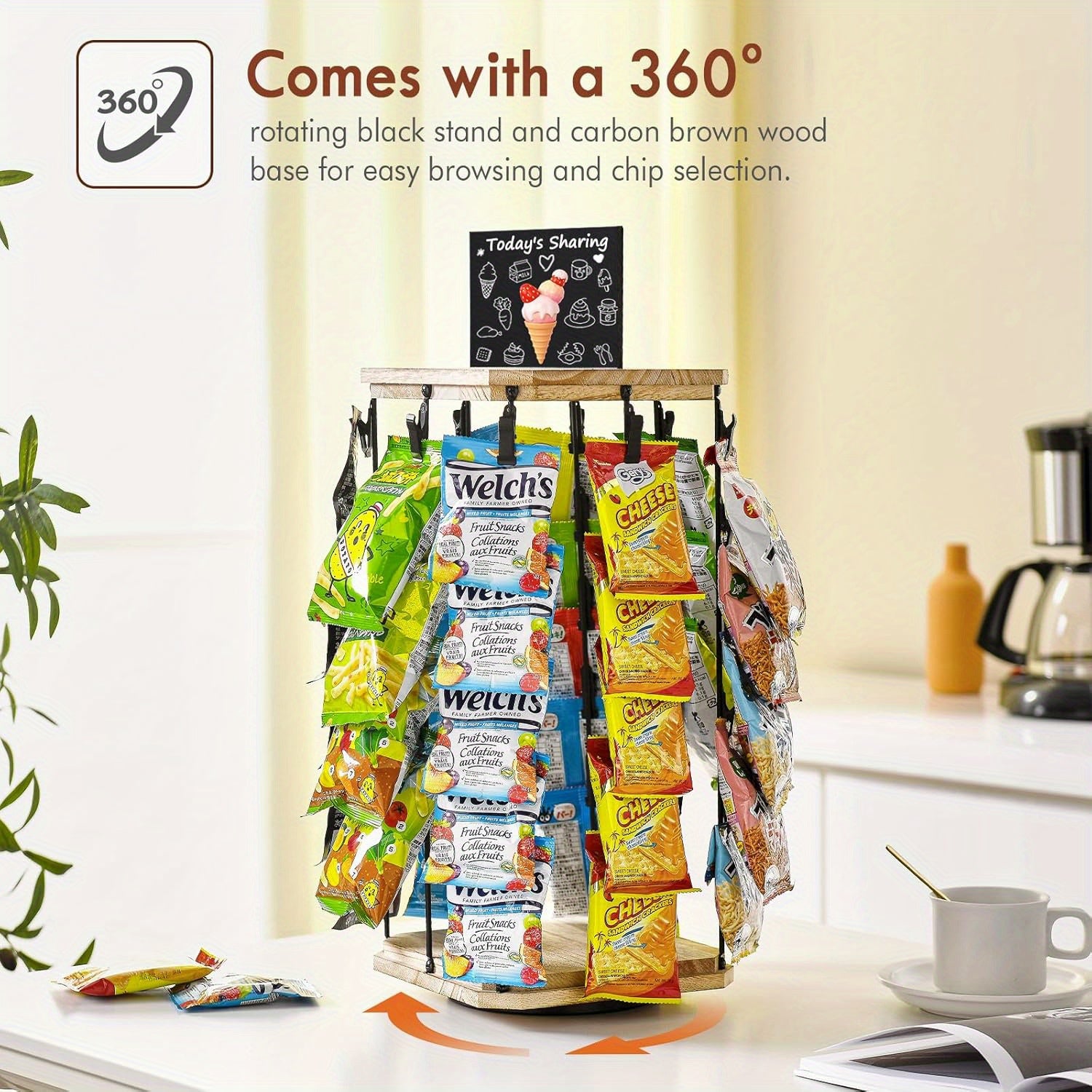 TEMU 40pcs Clips-1pc Different Sizes Wooden Rotatable Snack Organizer, Store Wooden Snack Vending Rack Chip Rack Display Stand For Desk Snack Display