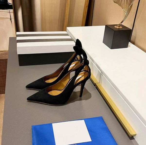 Women&#039;s Sandals dress wedding shoes Bow Tie Leather & suede pumps AQ Deneuve heel Suede Sandals luxury style rabbit back Designer women