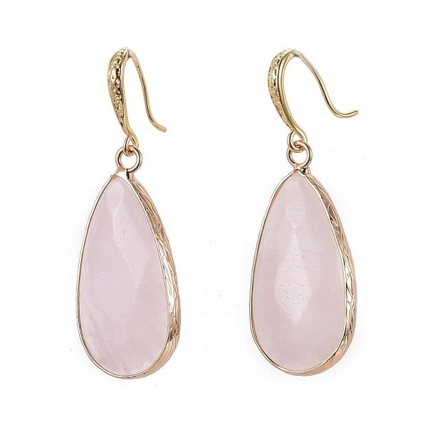 Boucles d'oreilles pendantes en quartz rose naturel