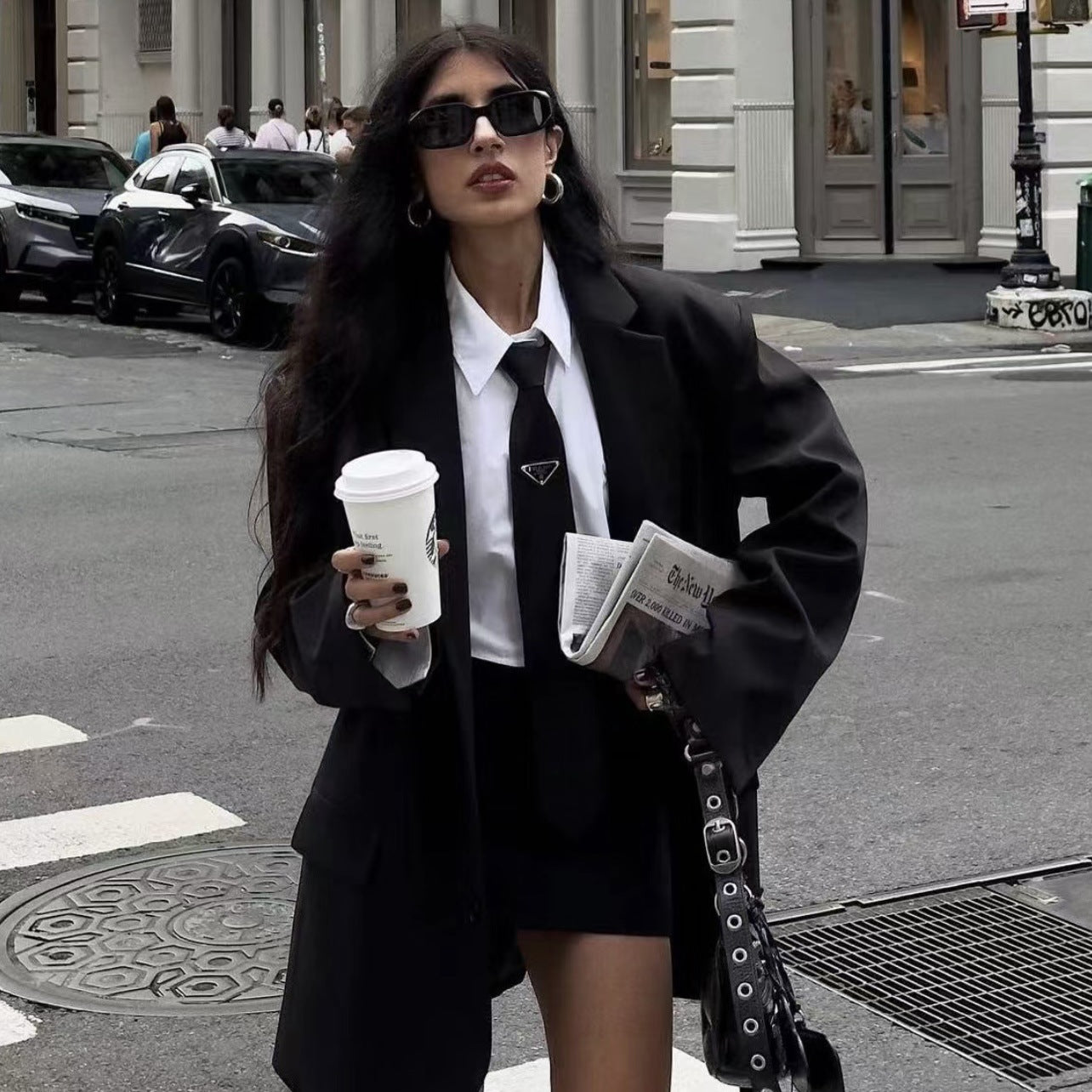 Womens Luxury Designer neck Tie Black Necktie with Triangular tag, Formal Business Wedding Attire, Formal Business Neckwear Gift Box,