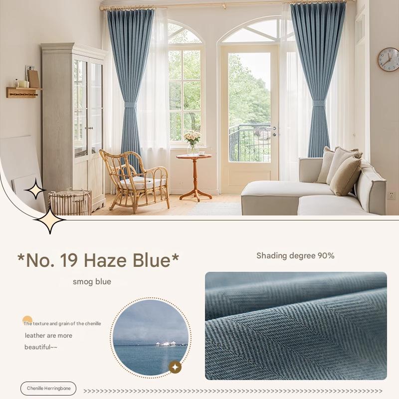 YL-36539 new chenille herringbone curtain high temperature setting modern simple finished living room bedroom blackout curtain