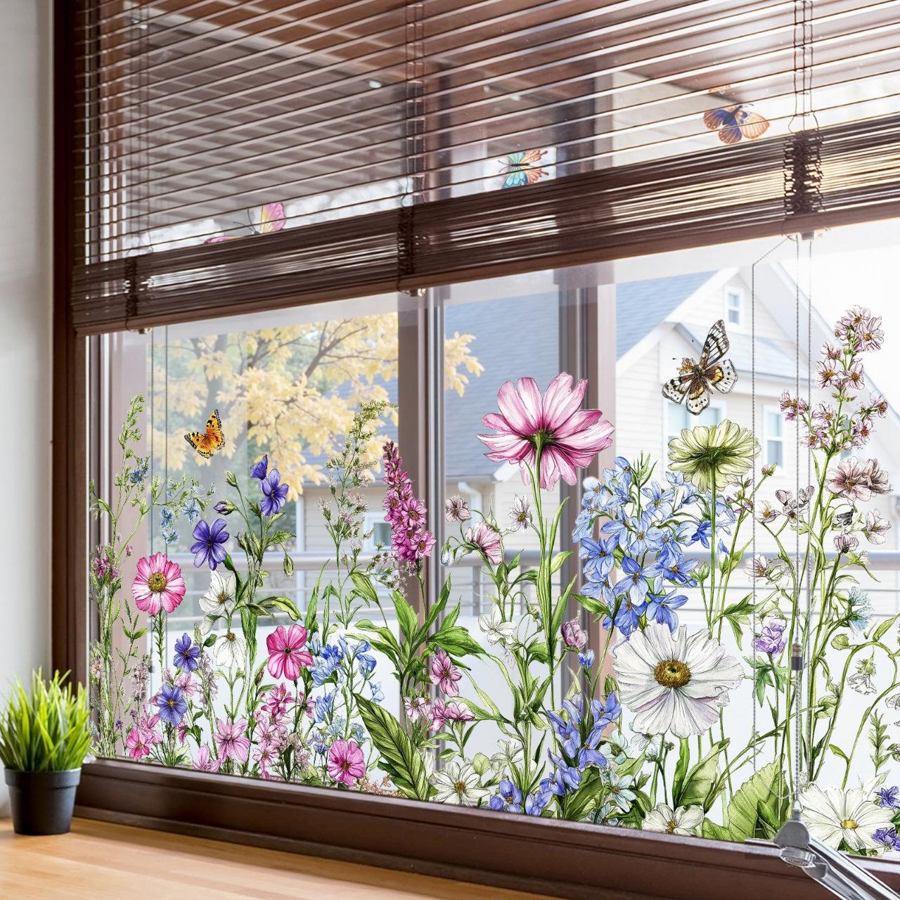 TEMU 1pc Color Flowers And Electrostatic Window Decal - Glass Sticker - Living Room Sticker - Bedroom Sticker - Balcony Window Sticker - Home