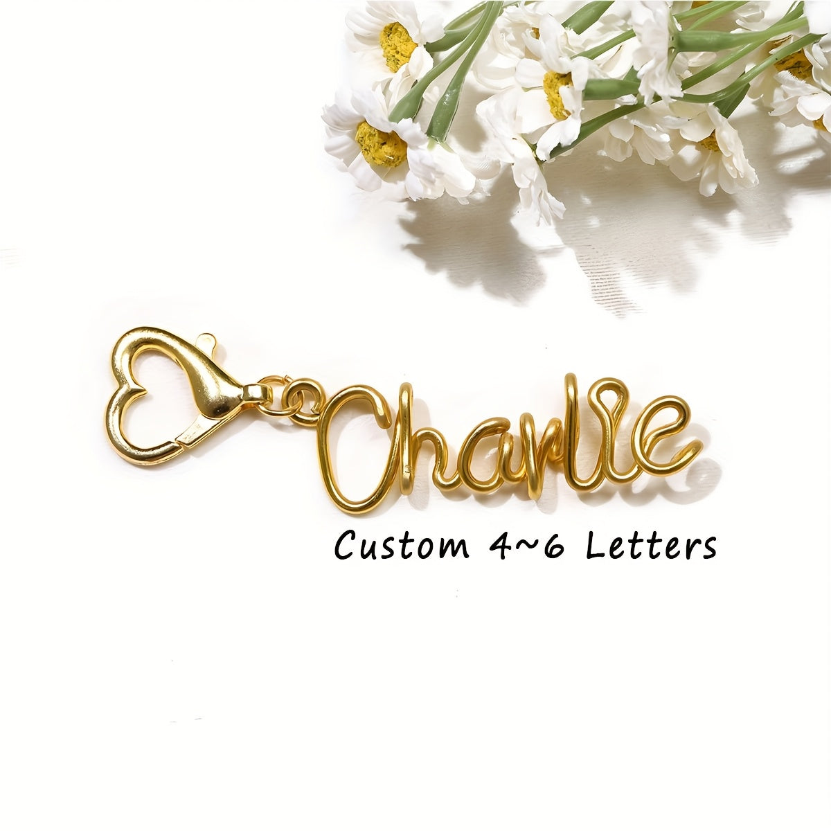 TEMU 1pc Custom Name Keychain With Heart-shaped Clasp - Personalized Alloy Bag Charm, Wallet Accessory, Backpack Tag, Letter Gift Colors - Ideal For