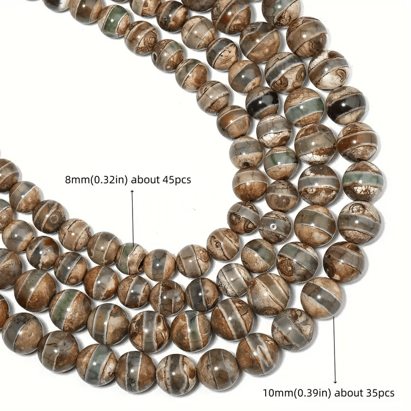 TEMU Efrey Natural Stone Tibetan Dzi Beads, 8-10mm - Making, Necklace & Bracelet Accessories, Hand-carved, Round Loose Beads For Crafts, Unique Bead