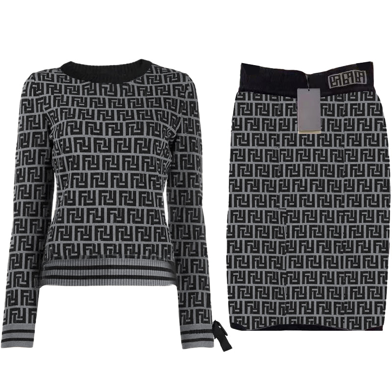 Designer skirt Two Piece Set Women knitting Designer Dress Autumn and Winter Cardigan Sweater Two Piece Dress Jacquard Sweater Styling Essentials 5A