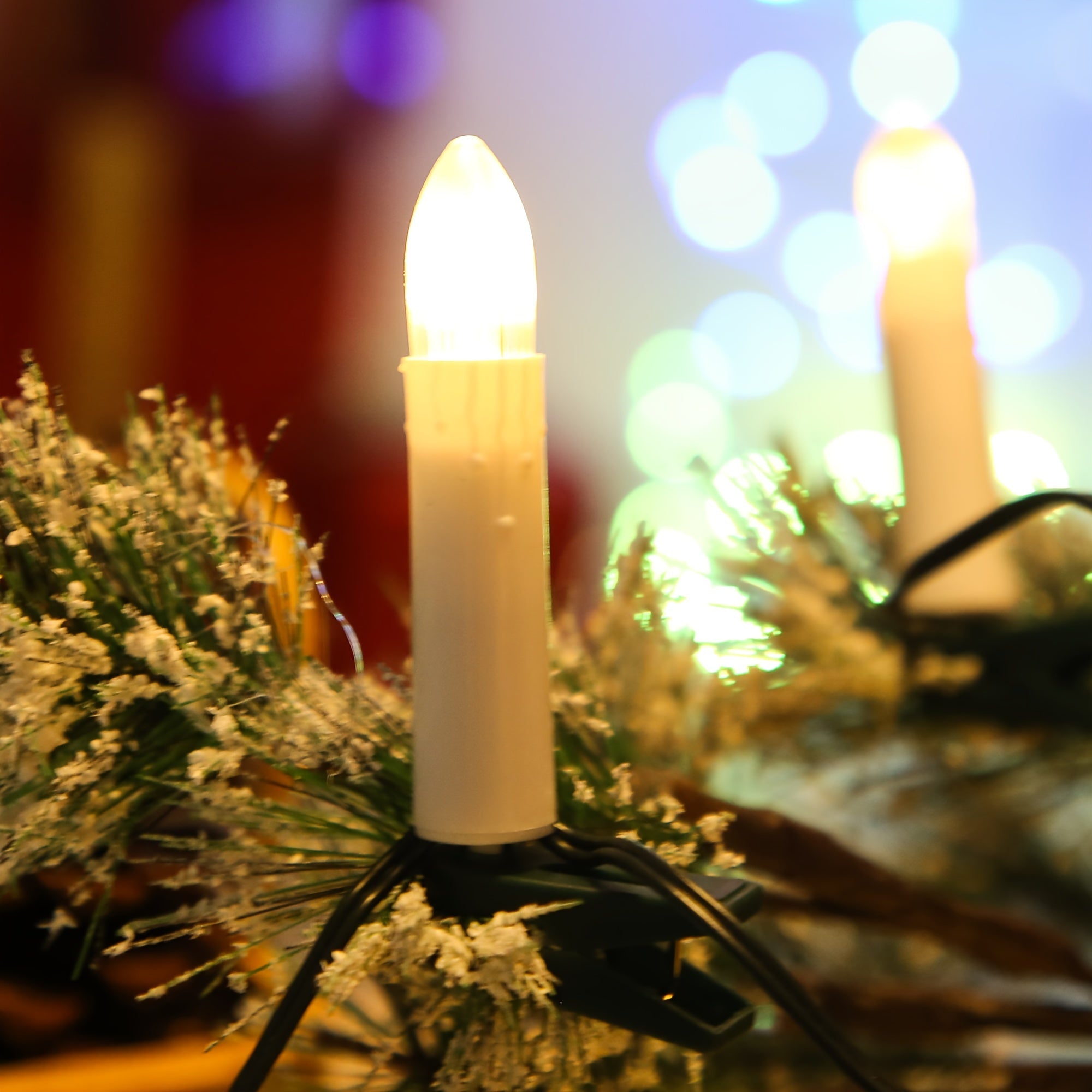 TEMU 1pc, 20 Flameless Led 12ft Taper Candle Flash Lights With Removable Clips, Usb Powered Outdoor Lights Flickering Christmas Tree Candles For